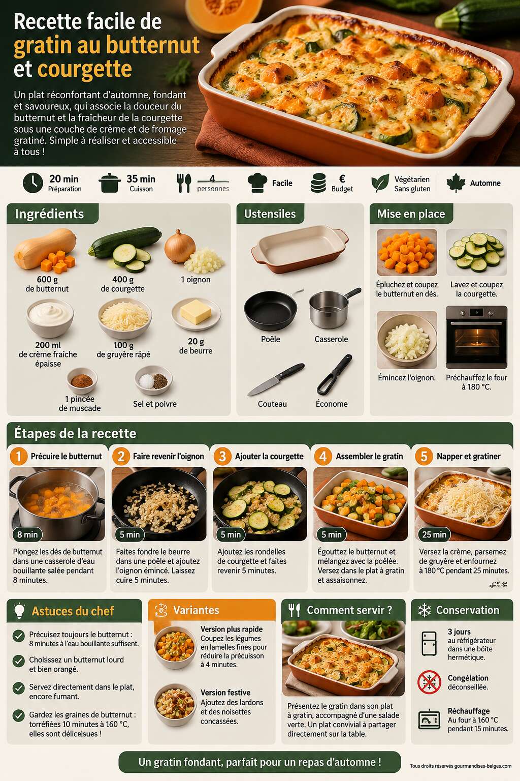 Fiche recette Recette facile de gratin au butternut et courgette