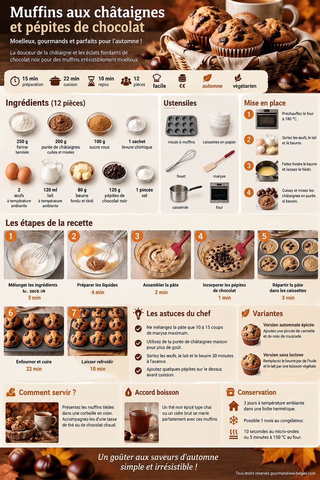 Fiche recette Recette de muffins aux ch&acirc;taignes et p&eacute;pites de chocolat