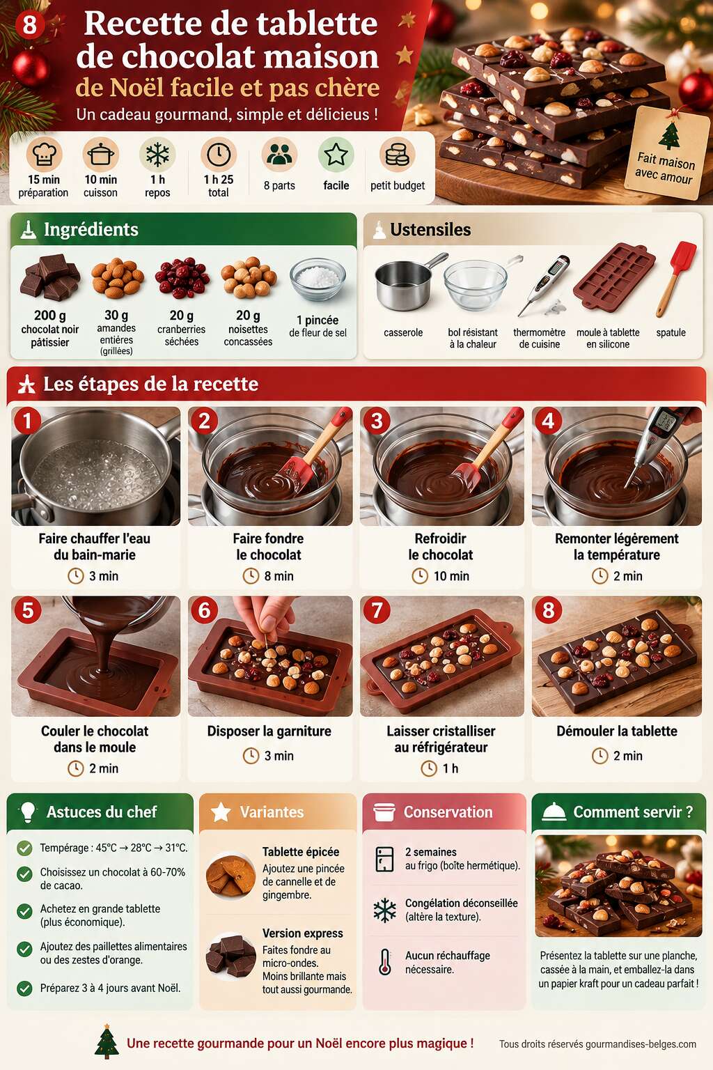 Fiche recette Recette de tablette de chocolat maison de No&euml;l facile et pas ch&egrave;re