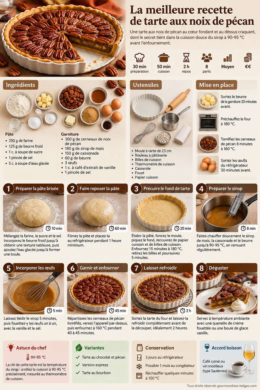Fiche recette La meilleure recette de tarte aux noix de p&eacute;can