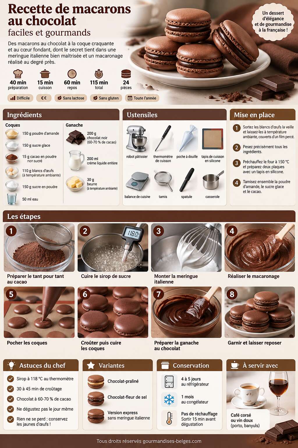 Fiche recette Recette de macarons au chocolat faciles et gourmands Fiche recette Recette de macarons au chocolat faciles et gourmands
