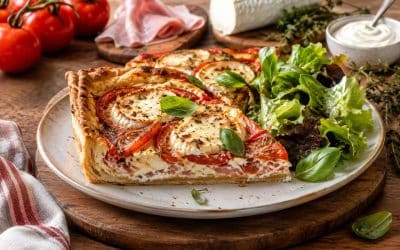Recette de tarte au jambon, tomate et chèvre