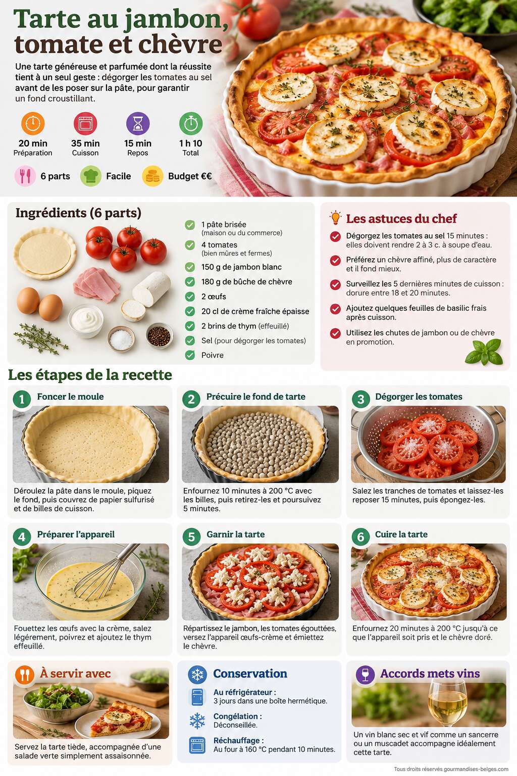 Fiche recette Recette de tarte au jambon, tomate et ch&egrave;vre