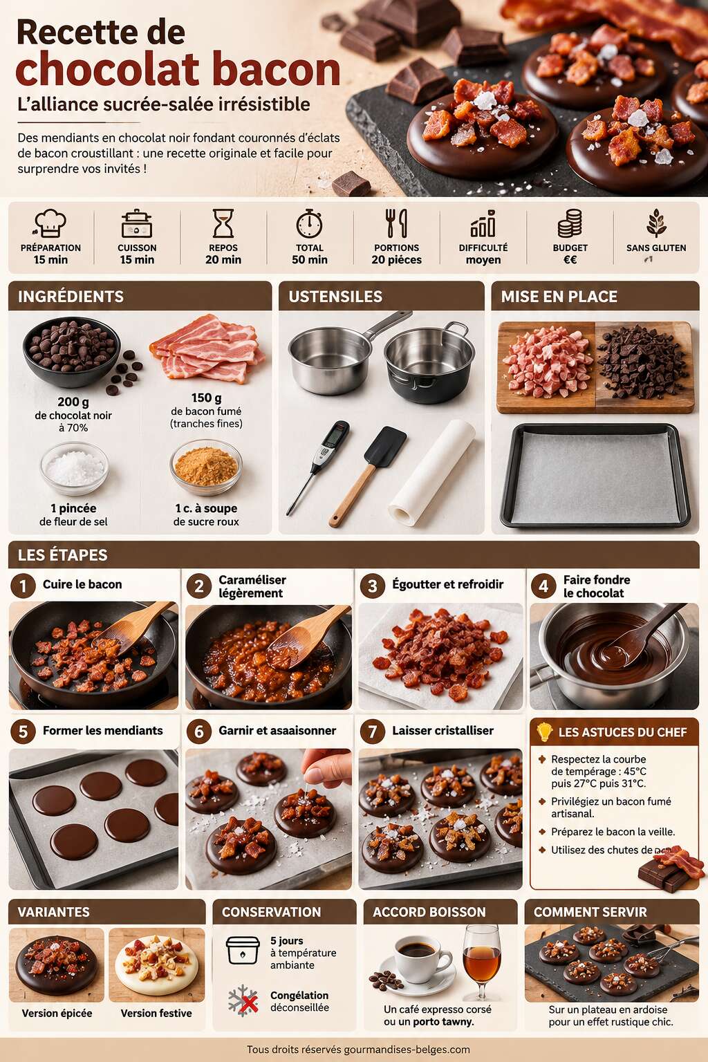 Fiche recette Recette de chocolat bacon : l'alliance sucrée-salée irrésistible Fiche recette Recette de chocolat bacon : l'alliance sucrée-salée irrésistible