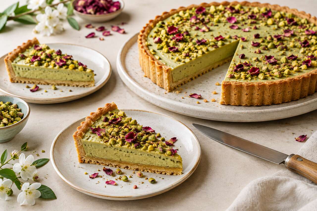 Recette de tarte à la pistache et à la fleur d'oranger