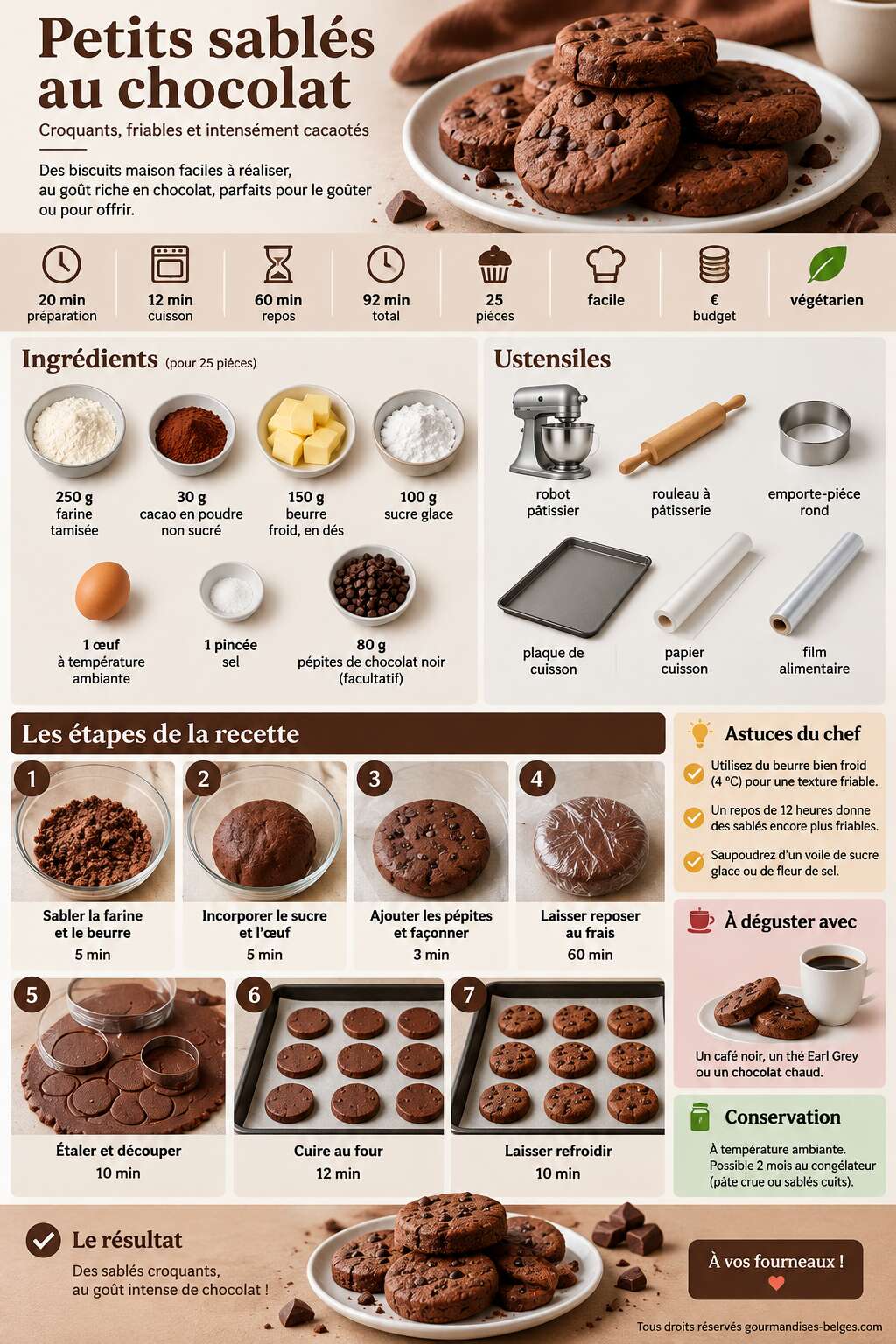 Fiche recette Recette de petits sabl&eacute;s au chocolat