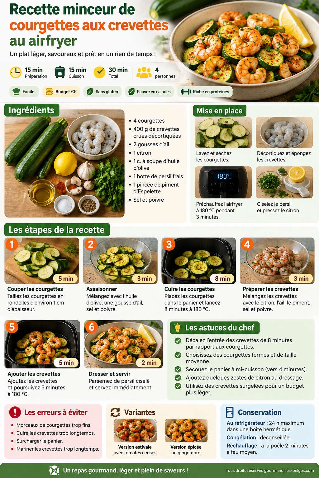 Fiche recette Recette minceur de courgettes aux crevettes au airfryer
