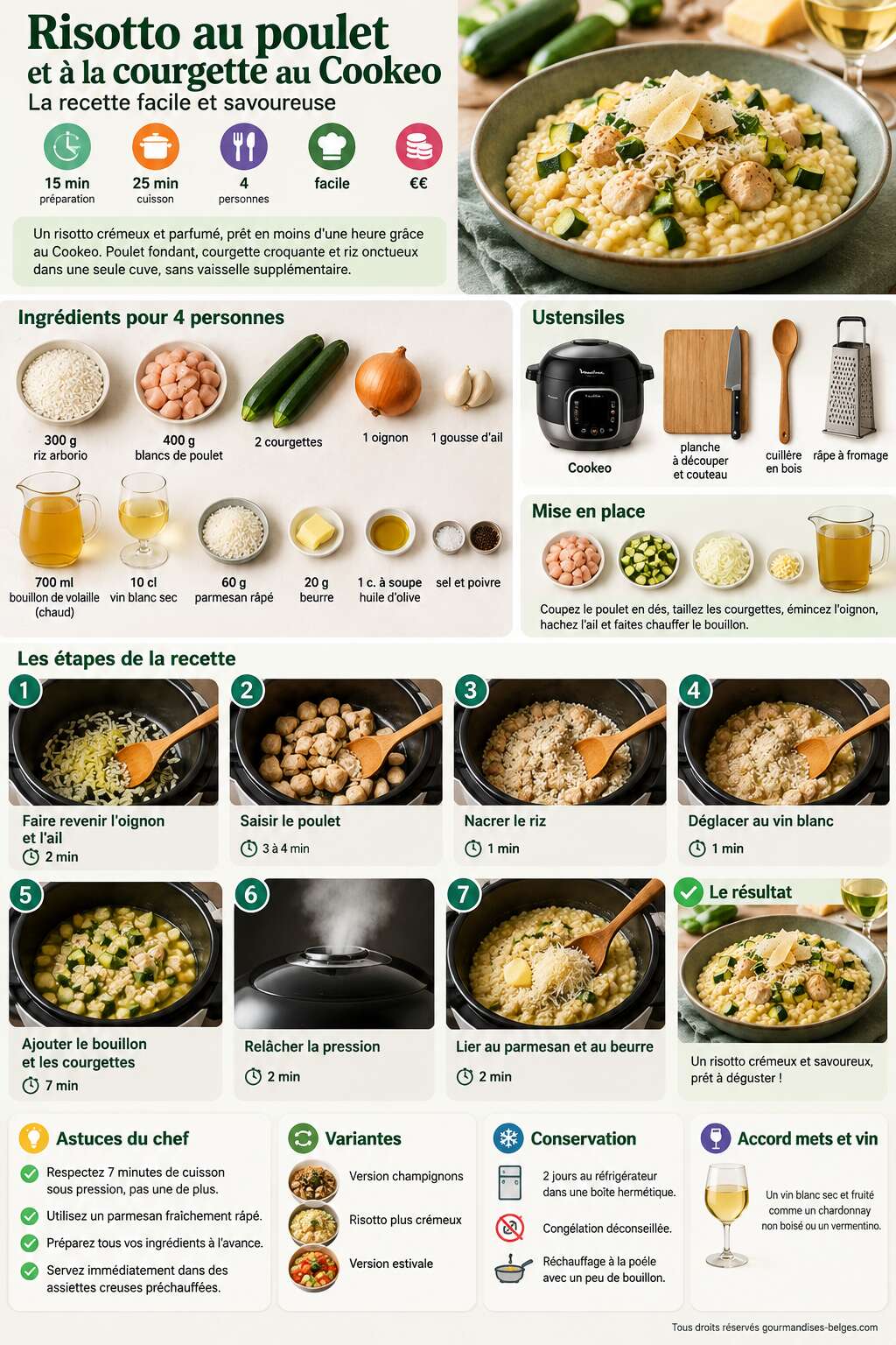 Fiche recette Risotto au poulet et à la courgette au Cookeo : la recette facile et savoureuse Fiche recette Risotto au poulet et à la courgette au Cookeo : la recette facile et savoureuse