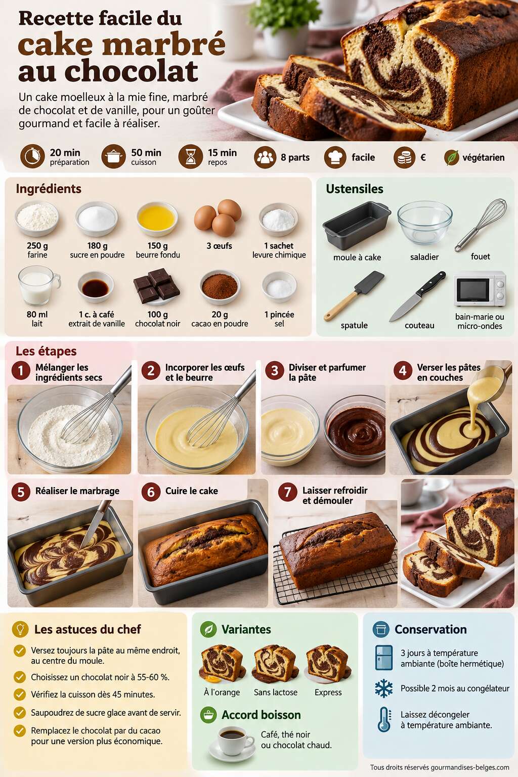 Fiche recette Recette facile du cake marbré au chocolat Fiche recette Recette facile du cake marbré au chocolat