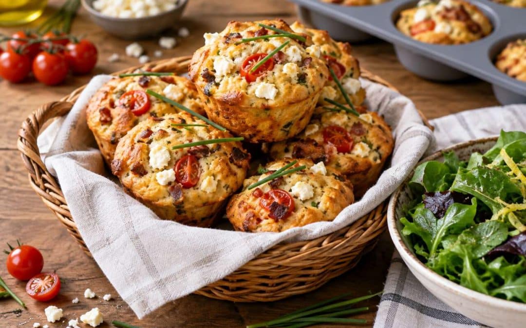 Recette de muffins au bacon, œuf, tomates et feta