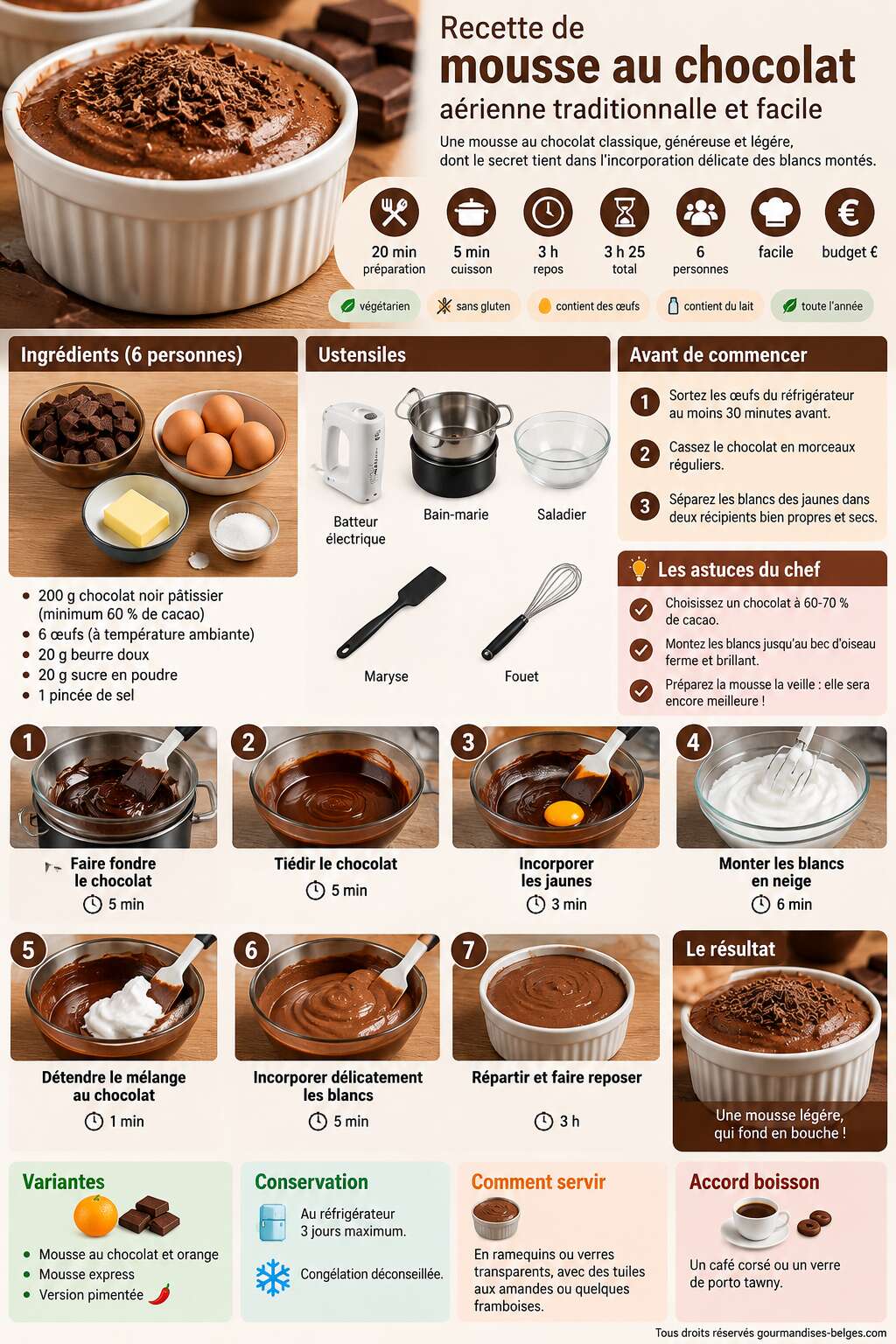 Fiche recette Recette de mousse au chocolat aérienne traditionnelle et facile Fiche recette Recette de mousse au chocolat aérienne traditionnelle et facile